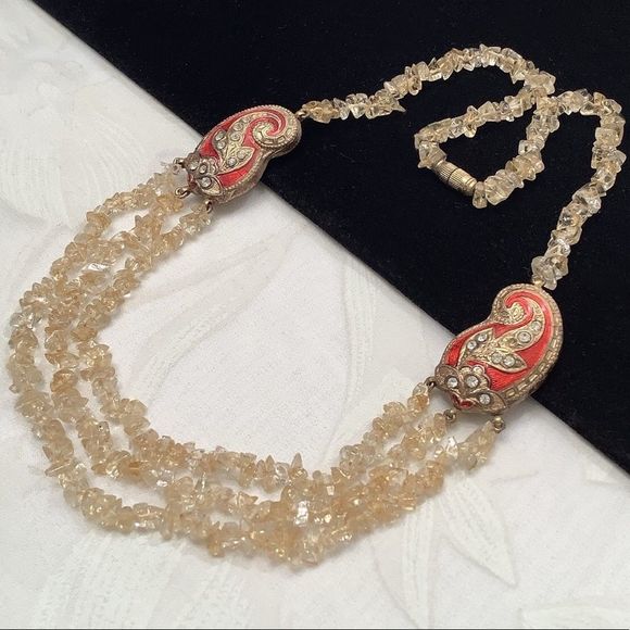 Vintage Asian Inspired Necklace With Crystals - Picture 2 of 8